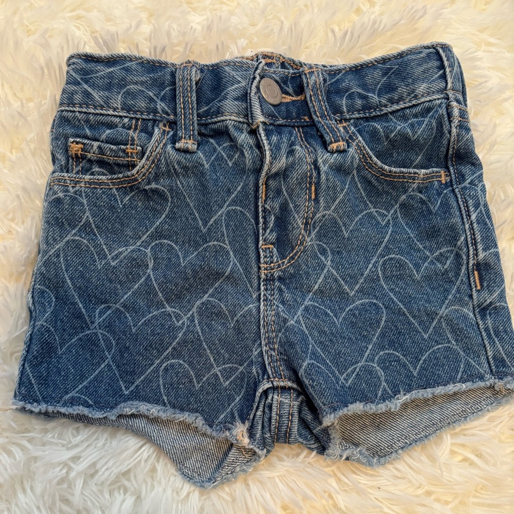 Old Navy Heart Patterned Denim Shorts. NWOT. 18-24 Months.